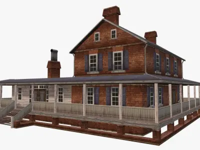 Low-Poly Old Wooden Farm House Low-poly 3D model