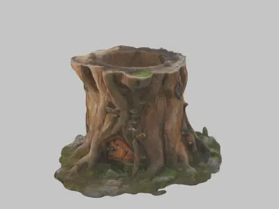 Stylized Tree Stump with Wooden Door Low-poly 3D model
