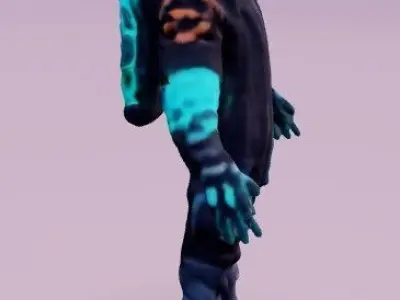 Futuristic character in a hooded jacket with glowing neon lines 3D model