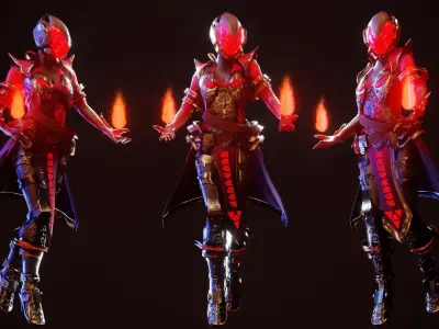 Cyberpunk HellDoom Robot Low-poly 3D model