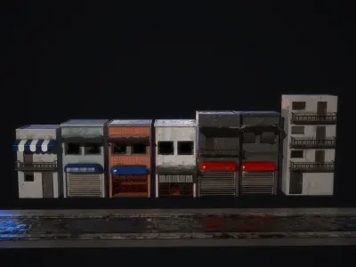 Japanese street alley Pack low-poly 3d model Low-poly 3D model