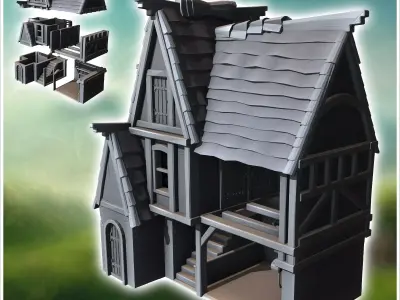 Medieval house with large open interior barn 11 - Medieval Gothi 3D print model