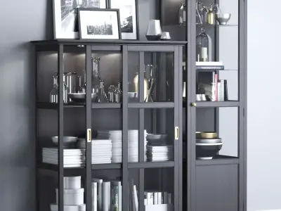 MALSJO Glass-door cabinets black stained black stained 3D model