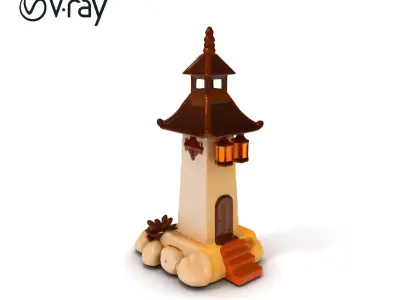 Oriental Lighthouse with Lanterns Model Pack Low-poly 3D model