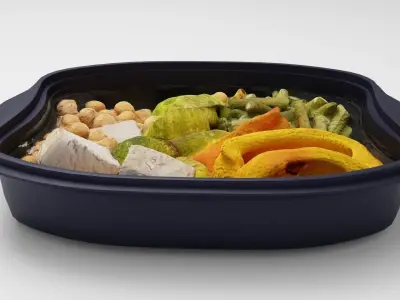 Poke bowl lunch box with bell pepper meat beans asparagus 3D model