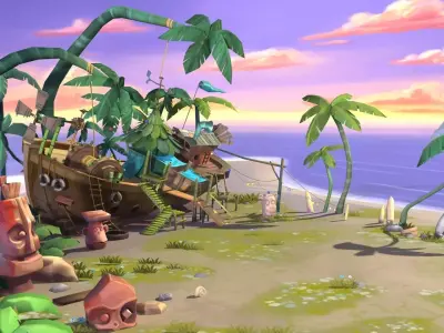 Cartoon beach Low-poly 3D model