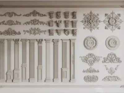 European classical style components Low-poly 3D model