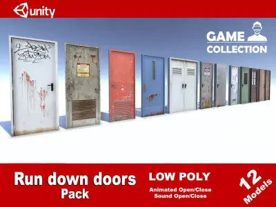 Run down doors Low-poly 3D model