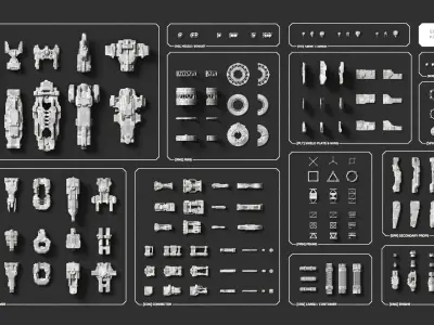 Spaceship Kitbash Pack Low-poly 3D model