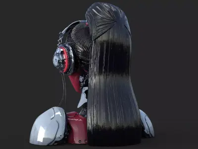 Red Gheisa Robot Head High Detail 3D model