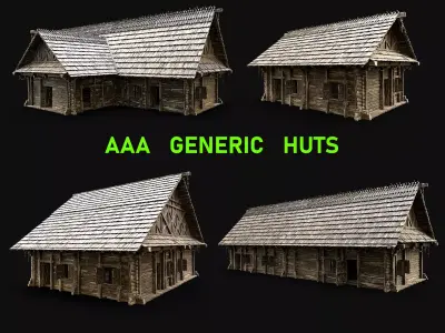 VILLAGE HOUSE ENTERABLE HUT COTTAGE MEDIEVAL WOODEN COLLECTION 3D Model Pack