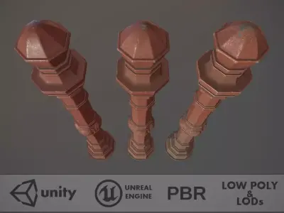 Barrier Bollard Pack 2 v4 Red Three Texture Options Low-poly 3D model