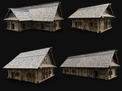 VILLAGE HOUSE ENTERABLE HUT COTTAGE MEDIEVAL WOODEN COLLECTION 3D Model Pack
