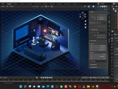 studio room  low poly model render in blender Low-poly 3D model