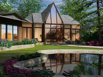 Home and Lake Garden Scape Low-poly 3D model