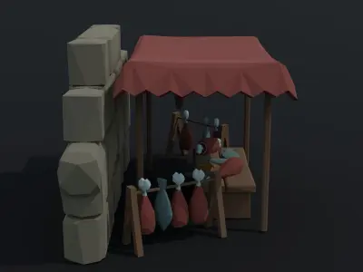 Cartoon butcher market Polygonal Free low-poly 3D model