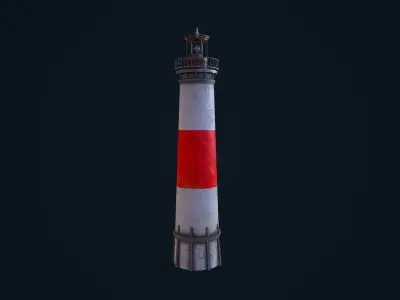 Lighthouse with stripes Low-poly 3D model