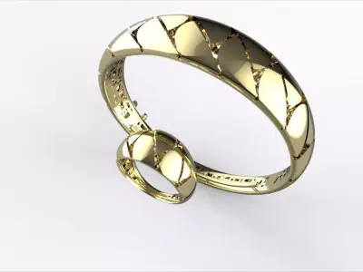 Cuban Gold Ring and Bracelet light weight Set-0035 3D print model