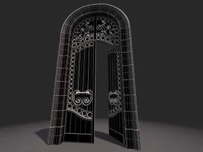 Double entrance door    building classic with glass     animated Low-poly 3D model