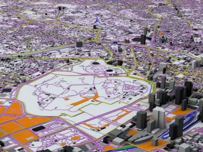 Tokyo City Railway System Road Network Streets and Buildings 3D model