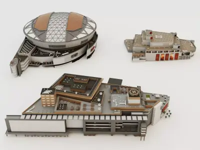 Modern Large Shopping Mall Complex 3D Model - Exterior  Atrium Low-poly 3D model