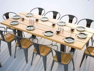 Big set of restaurant of restaurant tables 3D model