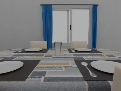 Dinning Table Set Low-poly 3D model