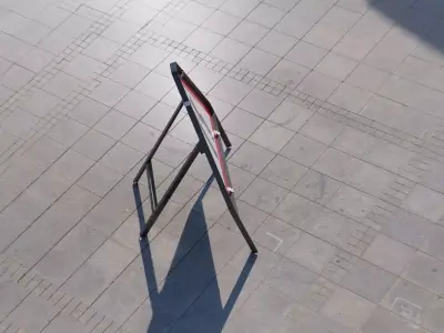 Road Narrows Right Triangular Road Sign Low-poly 3D model