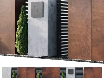 Fence wooden with two doors and tree 3D model