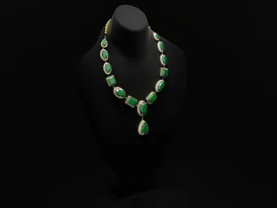 Mughal necklace Emerald and diamond 3D model