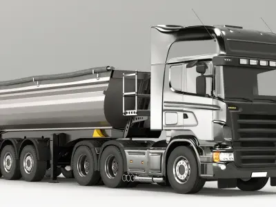 Truck rig with dump semi-trailer for Cinema 4D 3D model