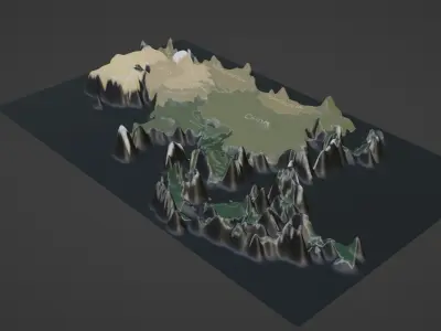 Asia Map Topography  Low-poly 3D model