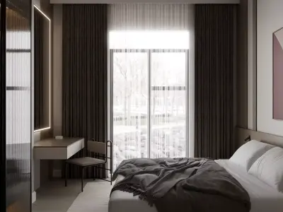 Modern bedroom Low-poly 3D model
