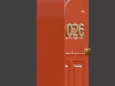 High-Quality 3D Cartoon New Year Door Sculpture Low-poly 3D model