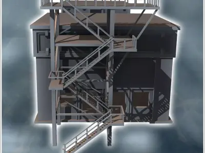 Double industrial buildings with central walkway and external st 3D print model