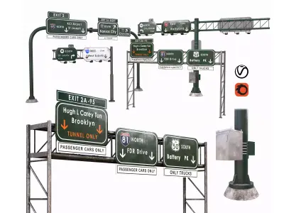 Highway and Street Sign Low-poly 3D model