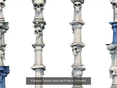 6 Models -Temple Stone Skull Pillars 3D Model Pack