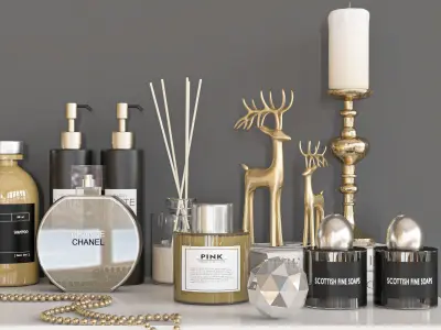 decorative set bathroom vanity with gold and decorations Low-poly 3D model