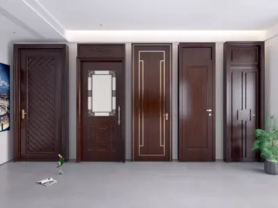Chinese door combination solid wood 3D model