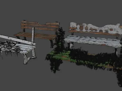 Abandoned Bench Pack Low-poly 3D model