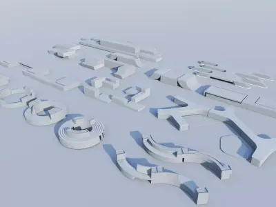 Modern Park Outdoor benches and Furniture set  Low-poly 3D model