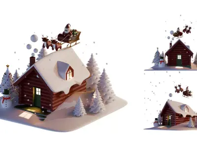 Shack In Winter Christmas 3D model