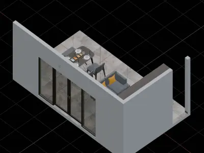 Isometric Open Space Living Dining Room 3D model