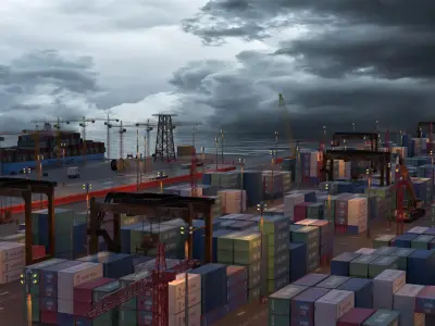 Large Cargo Port Shipyard container ship 3D model