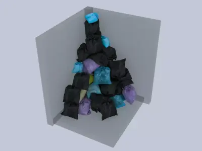 Big Garbage Bags Pile in Interior Street Corner 3D model