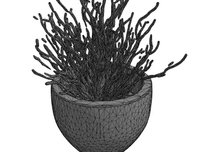 Dried Bush Plant in Cracked Pot Low-poly 3D model