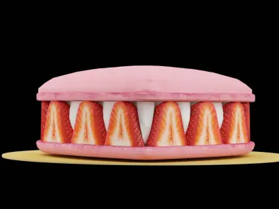 Strawberry Heart Macaroon Low-poly 3D model