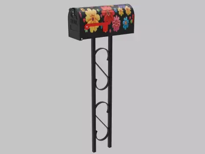 Painted Mailbox with Flowers Low-poly 3D model