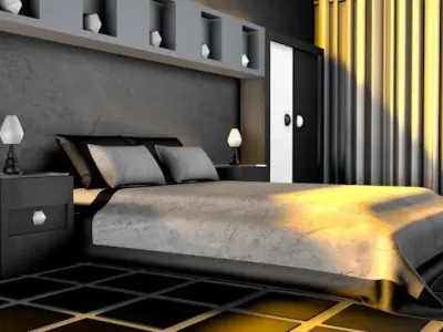 Bedrooms modern bedroom with walls and accents Free low-poly 3D model