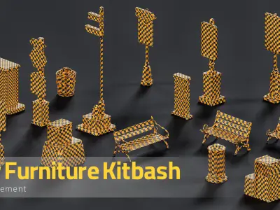 16 City Furniture - Kitbash Low-poly 3D model